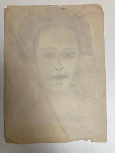 Dessin Crayon Sur Papier 1926 Jeanne Kosnick Kloss Art Brut Auto Portrait?