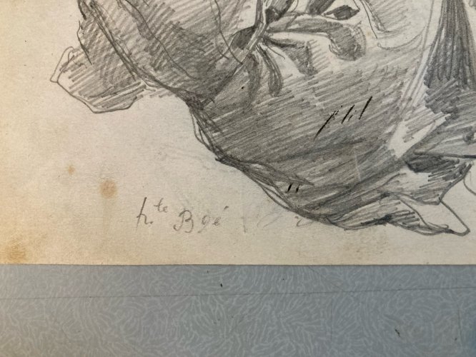 Dessin Crayon Sur Papier XIXe Hippolyte BELLANGÉ Femme Assis Ancien Art