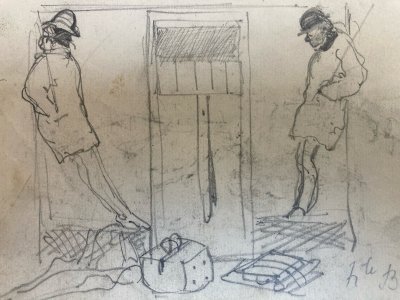 Dessin Crayon Sur Papier XIXe Hippolyte BELLANGÉ Homme Train Wagon Ancien