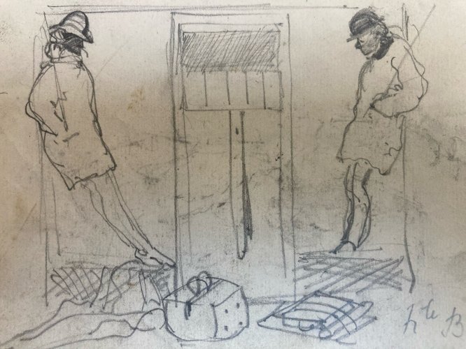 Dessin Crayon Sur Papier XIXe Hippolyte BELLANGÉ Homme Train Wagon Ancien