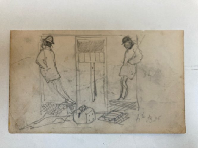 Dessin Crayon Sur Papier XIXe Hippolyte BELLANGÉ Homme Train Wagon Ancien