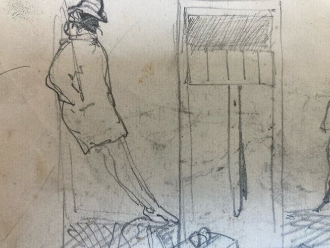 Dessin Crayon Sur Papier XIXe Hippolyte BELLANGÉ Homme Train Wagon Ancien