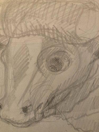 Dessin Crayon Vache art Corrida Tauromachie 1960 Animal Taureau Drawing Old XXe