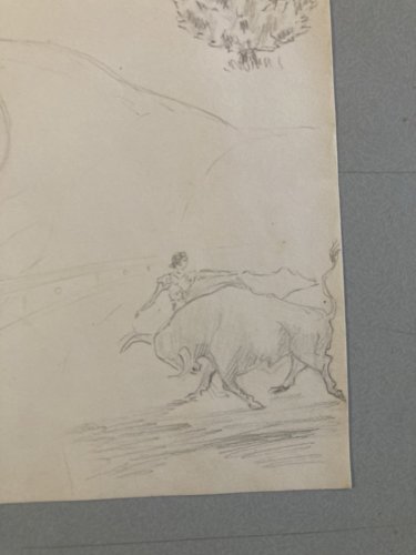 Dessin Crayon Vache art Corrida Tauromachie 1960 Animal Taureau Drawing Old XXe