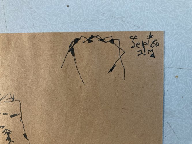 Dessin Cubisme 1960 Corbeille Fruit Signé JM Cubiste Encre A Identifier