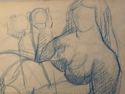 Cubism Drawing Cubist French School Woman Studio Academic Old 1950