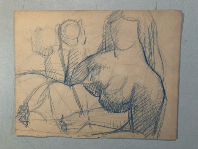 Dessin Cubisme Cubiste École Française Femme Atelier Académique Ancien 1950