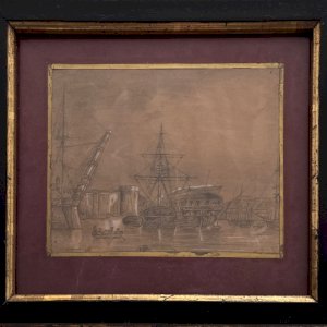Dessin de galions dans le port de Brest par Camille Dupuy 1921 A4543