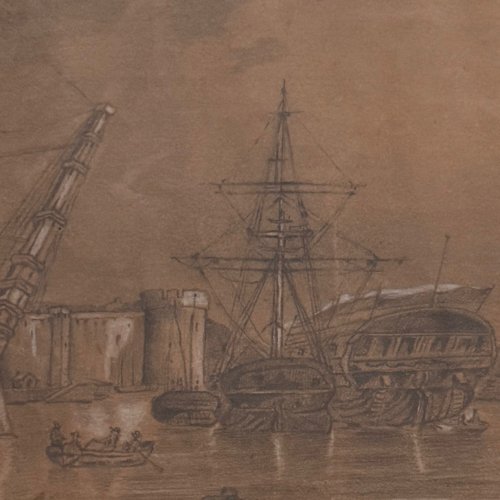 Dessin de galions dans le port de Brest par Camille Dupuy 1921 A4543