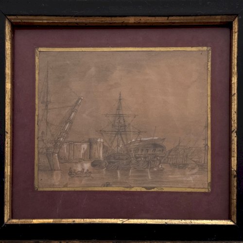 Dessin de galions dans le port de Brest par Camille Dupuy 1921 A4543