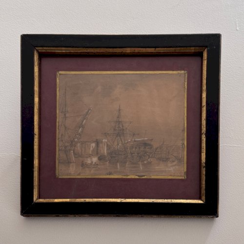 Dessin de galions dans le port de Brest par Camille Dupuy 1921 A4543