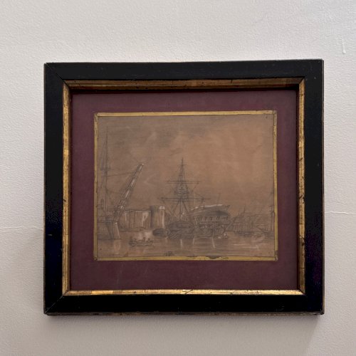 Dessin de galions dans le port de Brest par Camille Dupuy 1921 A4543