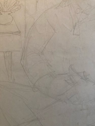 Dessin Drawing 1950 Art cubiste Homme Artiste Crayon Ronget elisabeth cubisme