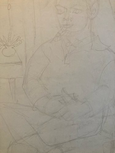 Dessin Drawing 1950 Art cubiste Homme Artiste Crayon Ronget elisabeth cubisme