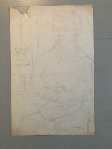 Dessin Drawing 1950 Art cubiste Homme Artiste Crayon Ronget elisabeth cubisme