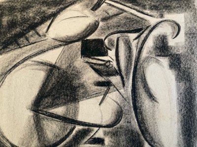 Drawing Charcoal Painter Art 1950 Bicycle Futurism Constructivism Cubism