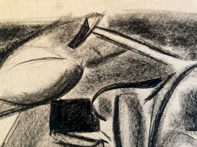 Dessin Drawing Fusain Peintre Art 1950 Vélo Futurisme Constructivisme Cubisme