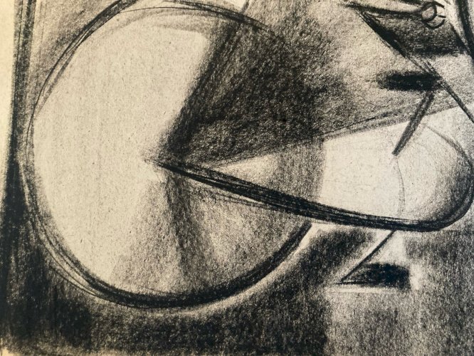 Dessin Drawing Fusain Peintre Art 1950 Vélo Futurisme Constructivisme Cubisme