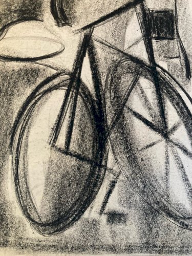 Dessin Drawing Fusain Peintre Art 1950 Vélo Futurisme Futuriste Cubisme Ancien