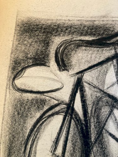 Dessin Drawing Fusain Peintre Art 1950 Vélo Futurisme Futuriste Cubisme Ancien