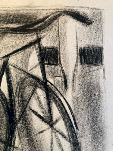 Dessin Drawing Fusain Peintre Art 1950 Vélo Futurisme Futuriste Cubisme Ancien