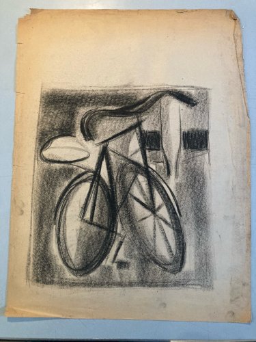 Dessin Drawing Fusain Peintre Art 1950 Vélo Futurisme Futuriste Cubisme Ancien