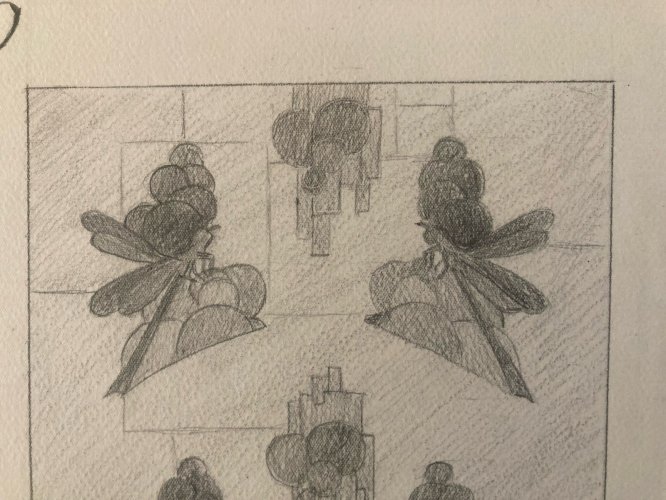 Dessin Drawing Original Art Deco Nouveau Crayon 1930 Fleur Plante Libellule XXe