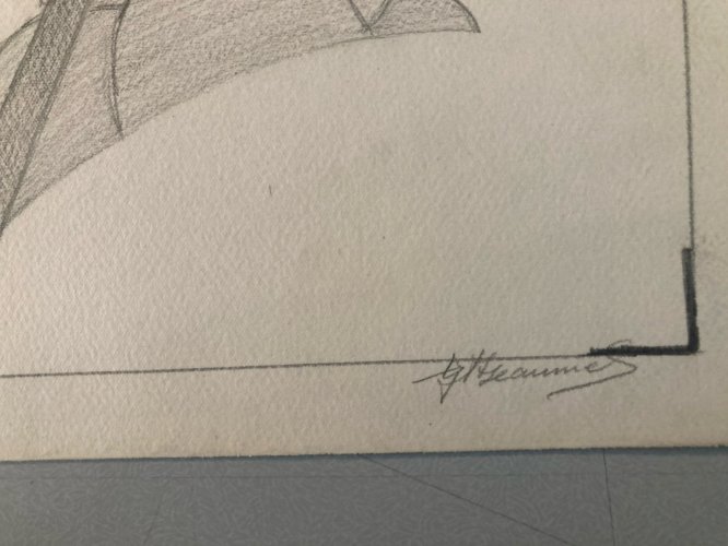 Dessin Drawing Original Art Deco Nouveau Crayon 1930 Fleur Plante Libellule XXe