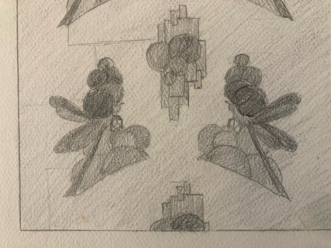 Dessin Drawing Original Art Deco Nouveau Crayon 1930 Fleur Plante Libellule XXe