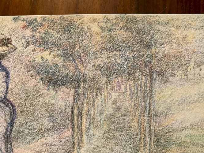 Dessin Drawing Portrait Femme XIXe 1850 Classique Paysage Original Art Old Arbre