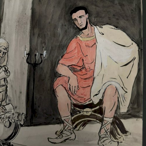 Dessin en couleur par Berger-Lheureux Beaux-Arts XXe scène à l'Antique A5456