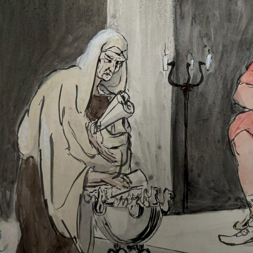 Dessin en couleur par Berger-Lheureux Beaux-Arts XXe scène à l'Antique A5456