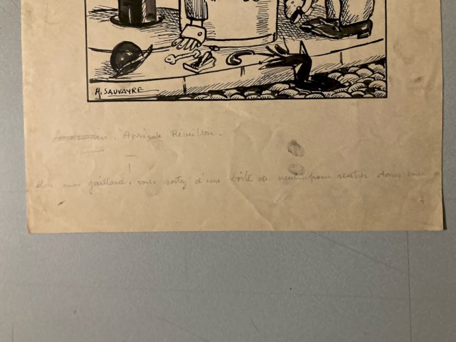 Dessin Encre 1920 Maurice SAUVAYRE Après Le Réveillon Saint-Sylvestre Fête Art