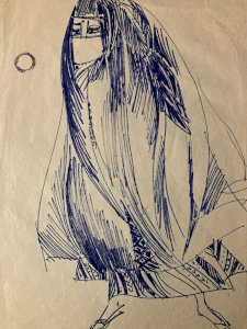 Drawing Ink 1930 portrait woman veil Orientalist Orientalism Morocco Art