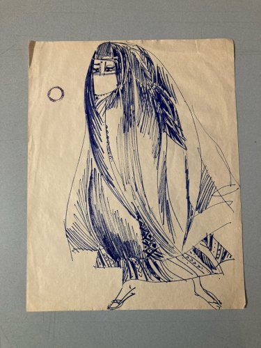 Dessin Encre 1930 portrait femme voile orientaliste orientalisme Maroc Art