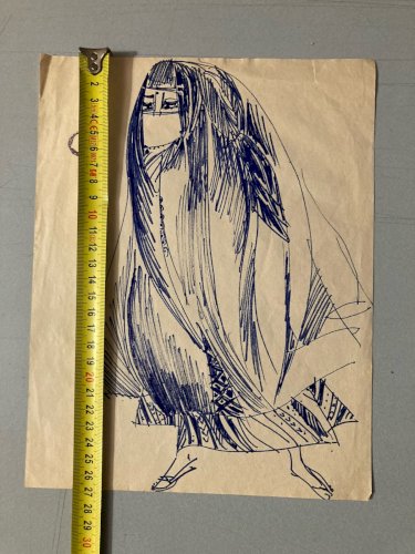 Dessin Encre 1930 portrait femme voile orientaliste orientalisme Maroc Art