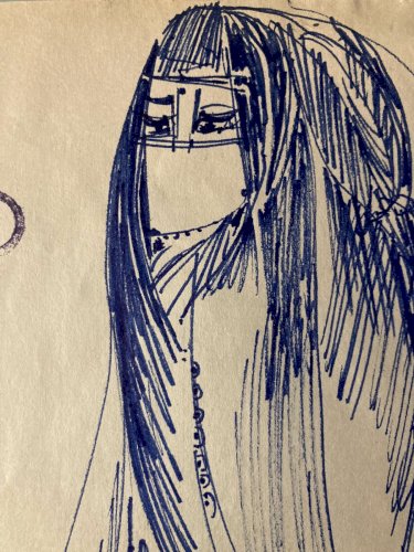 Dessin Encre 1930 portrait femme voile orientaliste orientalisme Maroc Art