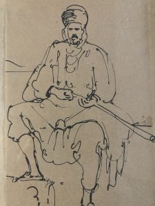 Drawing Ink 1930 portrait Man Rifle Orientalist Orientalism Algeria Algiers