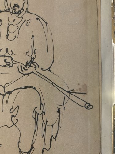 Dessin Encre 1930 portrait Homme Fusil orientaliste orientalisme Algérie Alger