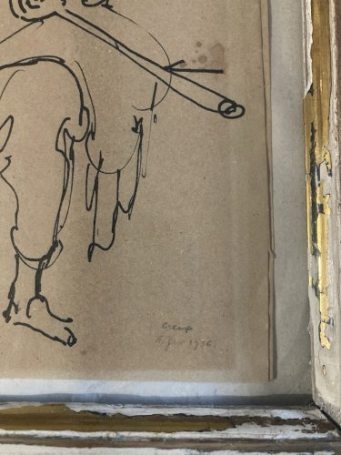 Dessin Encre 1930 portrait Homme Fusil orientaliste orientalisme Algérie Alger