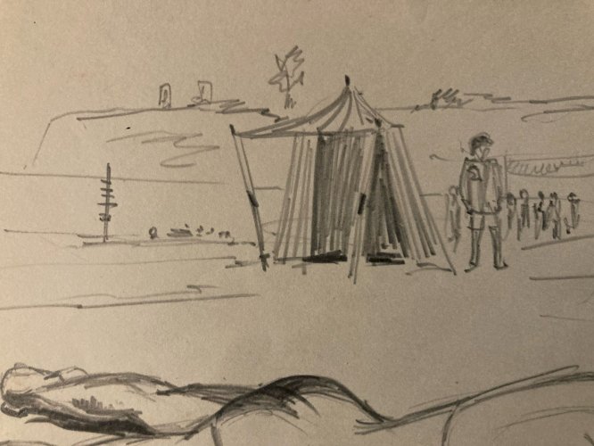 Dessin Encre 1943 Plage Mer Papier Personnage Grotesque A Identifier