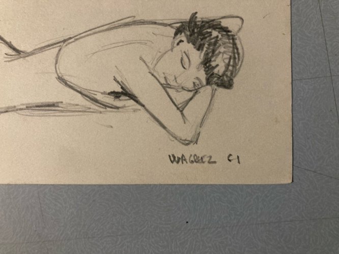 Dessin Encre 1943 Plage Mer Papier Personnage Grotesque A Identifier