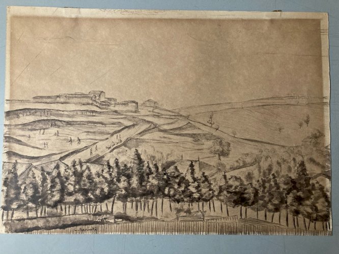 Dessin encre 1950 Louis Bénisti Algérie? À Localiser Art Peinture Champs
