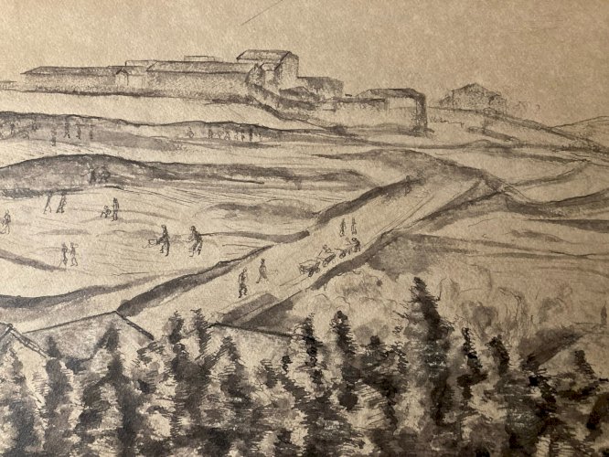 Dessin encre 1950 Louis Bénisti Algérie? À Localiser Art Peinture Champs