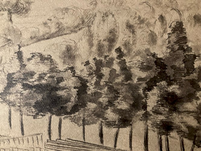 Dessin encre 1950 Louis Bénisti Algérie? À Localiser Art Peinture Champs