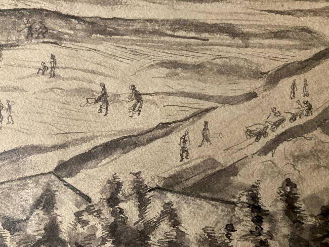 Dessin encre 1950 Louis Bénisti Algérie? À Localiser Art Peinture Champs