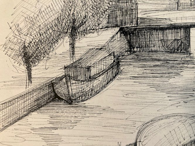 Dessin encre 1960  Amsterdam Canal Hollande Ancien Frank Hage Artiste