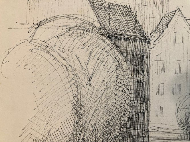 Dessin encre 1960  Amsterdam Canal Hollande Ancien Frank Hage Artiste