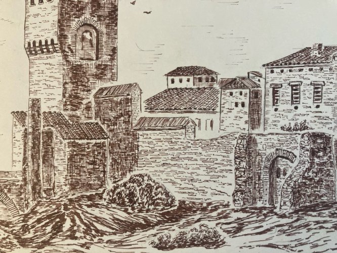 Dessin encre 1980 À Identifier La Porte Matabiau Village Pierre Toulouse