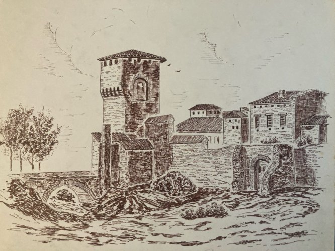 Dessin encre 1980 À Identifier La Porte Matabiau Village Pierre Toulouse